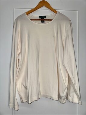 Lauren Ralph Lauren Ivory Long Sleeve Casual Minimalist Blouse Sz 3X